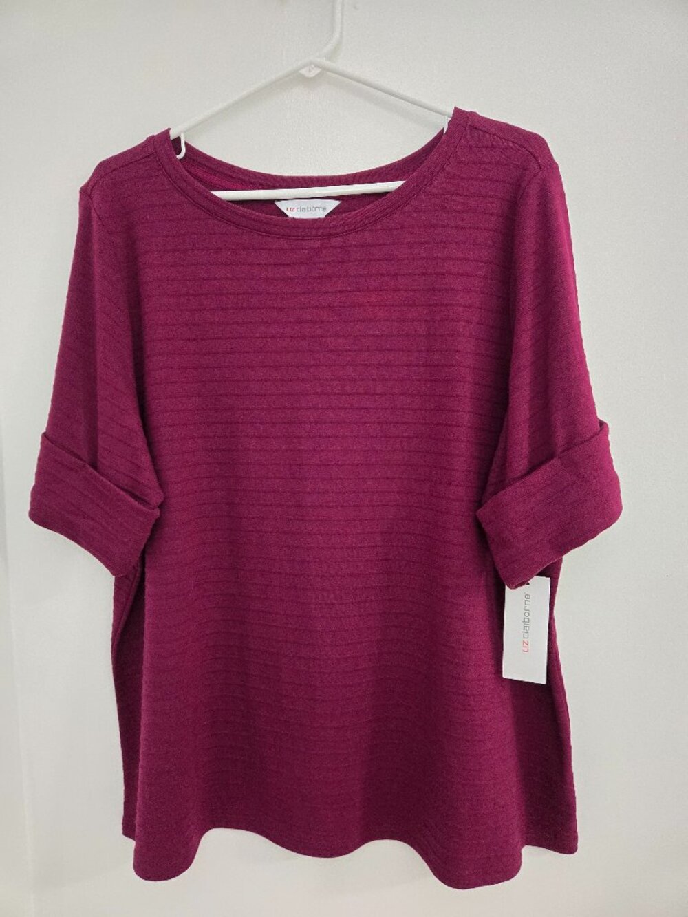 Liz Claiborne Wild Cherry Ribbed Knit Top Short Sleeve Scoop Neck Plus Size 0X